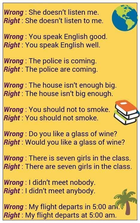 Wrong vs right Common Mistakes In English, Common Grammar Mistakes, English Collocations, Teaching English Grammar, English Learning Spoken, Conversational English, English Vocab, English Verbs, Learn English Grammar