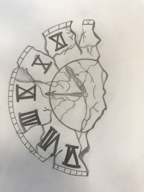 Roman Numeral Clock Tattoo Design, Half Clock Tattoo Design, Broken Clock Design, Broken Clock Sketch, Broken Clock, Half Sleeve Tattoo Stencils, Watch Tattoo Design, Owl Tattoo Drawings, Hand Outline