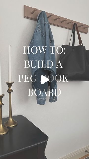 Rebecca | Home + DIY on Instagram: "📣HOW TO: build a peg hook board This is a quick and simple DIY!!! All you need are some wooden peg hooks (I got mine from @amazon ) and a board (I used a 1" by 4" pine board) STEP 1: Measure how long and how high you want your board to be. Then cut your board to length! *optional: I used a router bit to add a little detail to the edge of board but completely optional! STEP 2: Measure and mark where you want your pegs and how far apart you want them STEP 3: Drill holes for your peg hooks STEP 4: Also an optional step, paint or stain your piece! I find it easier to do without the pegs. When you're done, use a little wood glue and insert the peg hooks STEP 5: Find your studs and attach your board to the wall with screws. Of course if you're not hitti Diy Bathroom Towel Rack, Hook Board, Peg Hooks, Using A Router, Diy Entryway, Pine Boards, Wood Filler, Router Bit, Towel Rack Bathroom