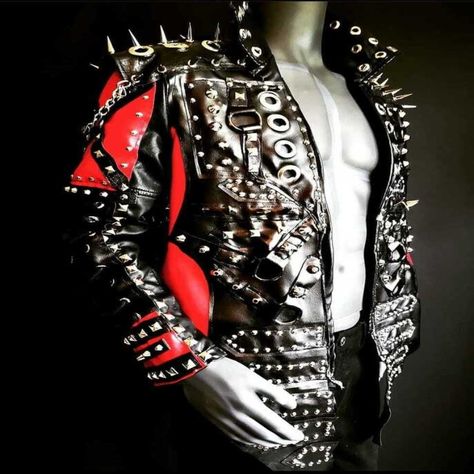 Get ready to rock and roll with our collection of Gothic and Punk fashion! 🤘🏼 From spiked leather jackets to studded combat boots, we've got everything you need to make a statement. Handmade with luxury materials, our items are available in all sizes and perfect for any occasion. 🔥 #gothicfashion #punkstyle #handmade #studded #spiked #rockandroll Rock Outfits Men, 80s Goth Fashion, Mens Punk Fashion, Spiked Leather Jacket, Punk Leather Jacket, Punk Rock Outfits, Studded Leather Jacket, Battle Jacket, Metal Spikes