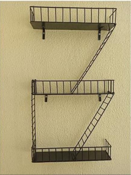 Fire Escape Bookshelf, Shelving Unit Ideas, Fire Escape Shelf, Creative Shelving, Stair Shelves, Decorative Shelf, Metal Wall Shelves, Indoor Flower Pots, Unique Shelves