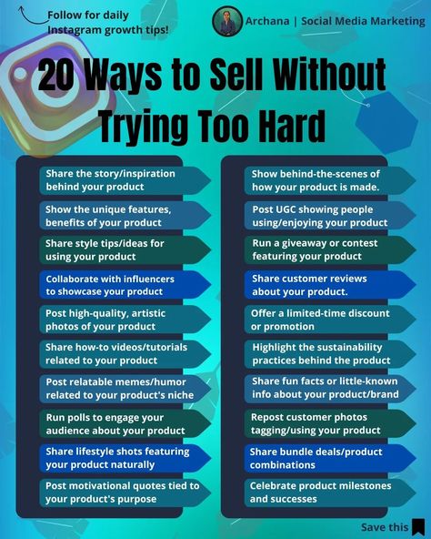 🔥20 Non-Cringy Ways to Sell on Instagram Want to increase sales on Instagram without coming across as too pushy or salesy? I've got 20 proven tactics to promote your products authentically and engage your audience. Don't just tell people to "buy now" - build buzz and desire for your offerings. With this game plan, you can ditch the sleazy sales tactics and move product through genuine relationship-building. Boost brand awareness and make sales by being helpful, not pushy. ✅Save and ✅Sha... Hooks For Social Media, Social Media Engagement Strategy, Tiktok Hashtags To Go Viral, Tiktok Hooks, Stop Posting Everything On Social Media, Tiktok Hashtag Strategy, Sell On Instagram, Sales Tactics, Selling On Instagram