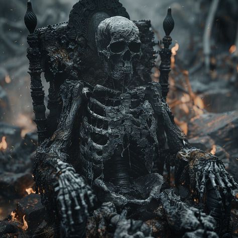 "Even in the ashes, the throne still holds its king 👑💀. Royalty never dies, it just changes form. #kingofbones #darkfantasy #throneofashes #ancientpower #spookyvibes #skeletalremains #forgottenkingdom #gothicstyle #darkacademia #ashesandembers #hauntingbeauty #undeadking #darkmystery #shadowyrealm #eternalpower #gothicart #hauntedthrone #royaltyundead #eeriebeauty #burningembers #darkaesthetic #lostpower #fireandash #burntremains" 🔥🖤✨💀 Hamlet Moodboard, Skeleton Throne, Throne Of Bones, Gothic Stuff, Dark Gothic, The Throne, Urban Legends, Skeletal, Gothic Art