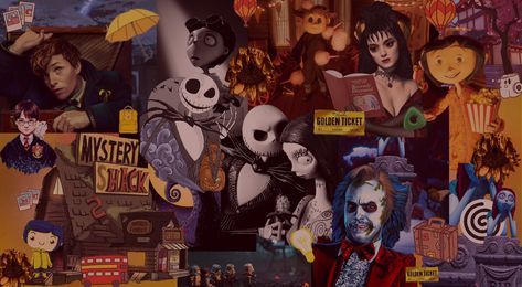 #collage #timBurton #HarryPotter #Caroline #JackS #Beetlejuice #AnimalsF Jack Skellington Laptop Wallpaper, Tim Burton Computer Wallpaper, Tim Burton Halloween Wallpaper, Beetlejuice Wallpaper Laptop, Collage Computer Wallpaper, Comp Wallpaper, Halloween Pops, Desktop Aesthetic, Nightmare Before Christmas Wallpaper