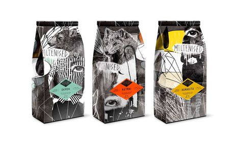 28 Packaging Designs That Feature Collage-Style Graphics | Dieline - Design, Branding & Packaging Inspiration Secondary Packaging, Coffee Bags, Collage Style, Tea Packaging, Coffee Packaging, Coffee Branding, Collage Design, Contemporary Crafts, Design Coffee