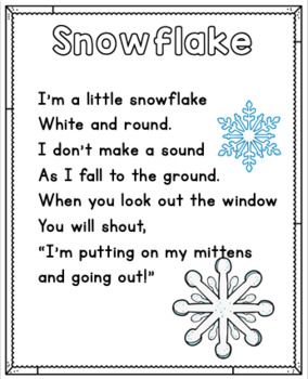 Snowflake Poem For Kids, Snow Poems For Kids, Winter Poems For Preschool, Winter Poems For Kids, S Is For Snow, Winter Songs For Kids, Winter Songs For Preschool, Winter Storytime, Christian Preschool Crafts