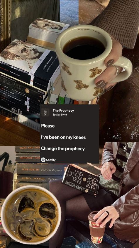 The Prophecy ♡ Taylor Swift ♡ Coffee ♡ Books ♡ readers ♡ Prophecy Aesthetic, Taylor Swift Coffee, Shirley Jackson, The Prophecy, Coffee Books, Donna Tartt, Patti Smith, The Secret History, Coffee And Books