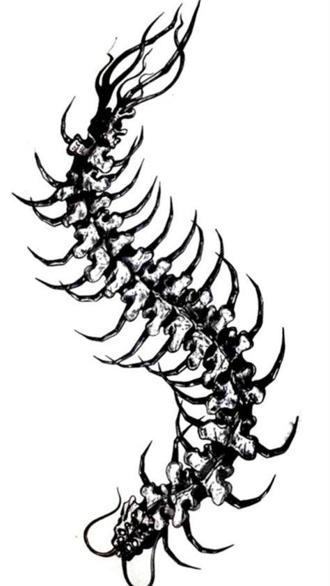 Skeleton Centipede Tattoo, Scary Centipede Tattoo, Centepide Tattoo Drawing, Skeleton Centipede, Hannah Tattoo, Centipede Tattoo, Flower Tattoo Ideas, Bone Tattoo, Sigil Tattoo