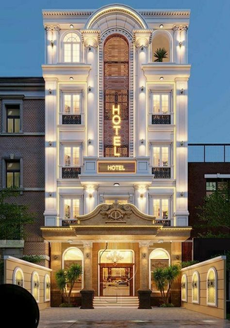 Hotel Elevation, Interior Elevation, Classic Elevation, Classic Facade, Hotel Facade, Classical Building, Commercial Design Exterior, Hotel Exterior, Classic House Exterior