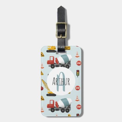 Boys Cute Blue Construction Transport Name Kids Luggage Tag Kids Luggage Tags, Luggage Stand, Frequent Traveler, Cool Accessories, Luggage Bag, Birthday Design, Kids Luggage, Name Tags, Luggage Tag