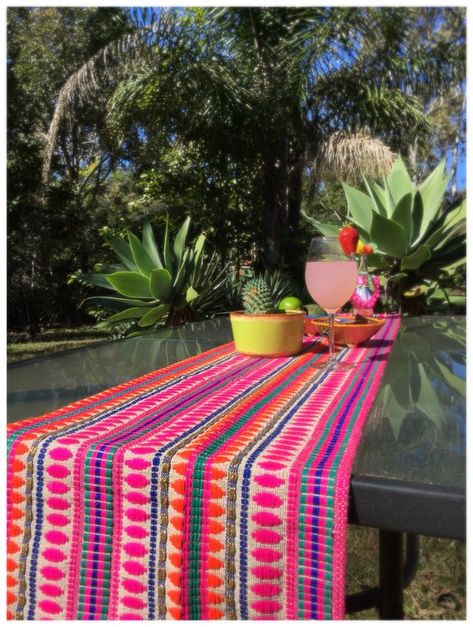 Colorful Table Runner, Fiesta Table Decorations, Pink Mexican Theme Party, Mexican Fiesta Table, Mexican Table Runners, Mexican Table Cloth, White Mexican Table Runner, Mexican Plastic Tablecloth, Mexican Blanket Table Runner