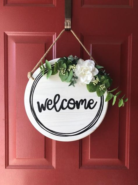 Wood Door Sign, Welcome Door Sign, Wood Door Hanger, Custom Wood Doors, Welcome Door Signs, Wood Door Hangers, Front Door Signs, Wooden Door Hangers, Welcome Door