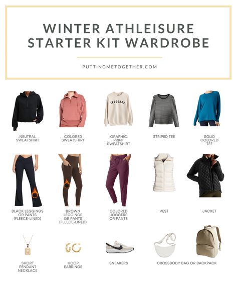 Athletic Capsule Wardrobe, Winter Athletic Outfits, Loungewear Capsule Wardrobe, Winter Athleisure Outfits, Athleisure Outfits Winter, Fall Outfits Simple, Packing Capsule Wardrobe, Nursing Friendly Outfits, Athleisure Capsule Wardrobe