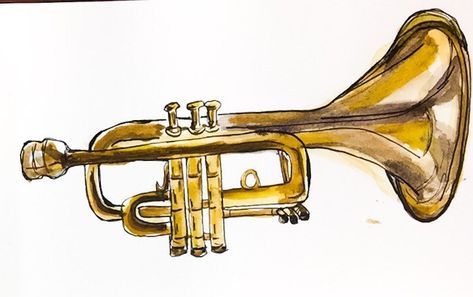 Trumpet Painting, Trumpet Art, Violin Painting, 7th Grade Art, Teacher Art, Daily Doodle, Hydrangea Painting, Music Drawings, Original Paintings For Sale