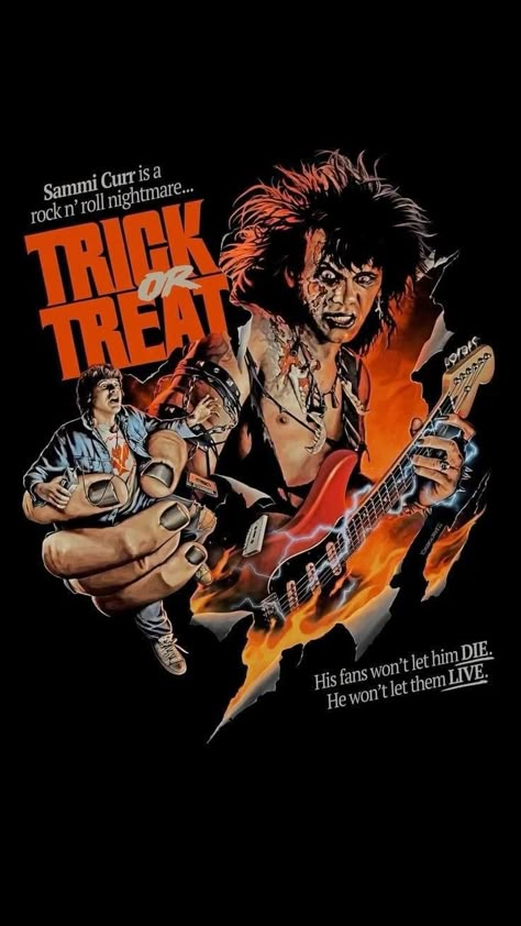 Trick Or Treat 1986, Heavy Metal Quotes, Trick Or Treat Movie, 80s Horror Movies, Horror Movies To Watch, 80s Movie Posters, Old Horror, Action Movie Poster, Horror Collection