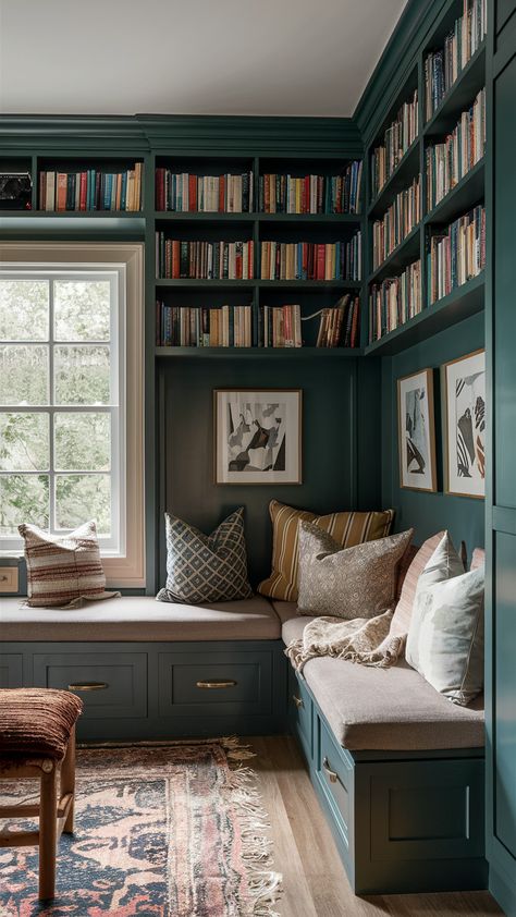 Elevate your interiors with luxe decor ideas and modern trends. Find chic inspirations and stylish updates to refresh your living space. #HomeDecor #TrendyInteriors #LuxeStyle Modern Victorian Library Room, Victorian Living Room Bookshelves, Bedroom Ideas English Country, Storybook House Interior, Bonus Room Library, Decorating Walls With High Ceilings, English Country Library, English Townhouse Interiors, Moody Victorian Library