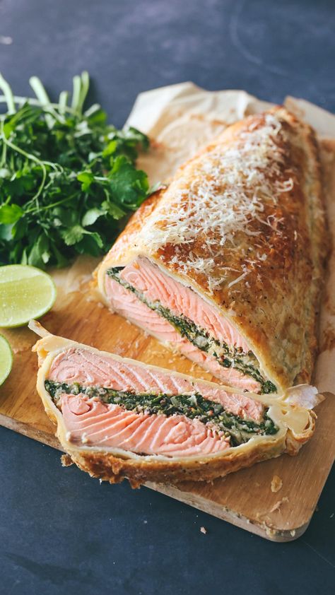 Fish Wellington Recipe, Salmon Christmas Recipe, Individual Salmon Wellington, Spinach And Cheese Stuffed Salmon Wellington, Salmon Wellington With Dill Sauce, Coulibiac Of Salmon, Salmon Roulade, Salmon Wellington Recipe, Salmon Wellington