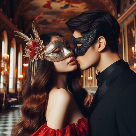 Masquerade Couples Costume, Masquerade Photoshoot, Masquerade Couple, Vampire Mask, Couple Event, Mask Ball, Couple Kissing, Billionaire Romance, Best Pose For Photoshoot