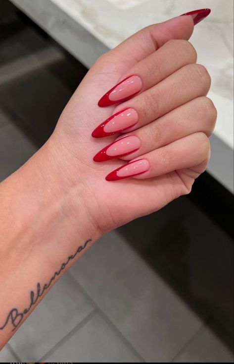 Writing Fonts, French Tip Nail Designs, Red Acrylic Nails, Red French, Liner Brush, Classy Acrylic Nails, Red Nail Designs, Red Nail, Classy Nails