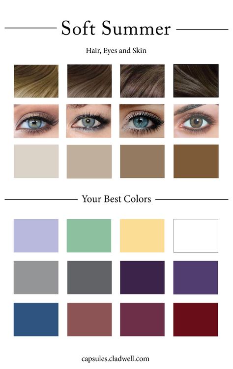 Find My Color Palette, Find Your Color Palette, Soft Summer Hair, Summer Skin Tone, Summer Color Palettes, My Color Palette, Autumn Skin, Soft Summer Palette, Soft Summer Color Palette