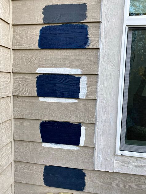 Paint Color Exterior House, Navy House Exterior, Blue Exterior House Colors, Navy Blue Houses, Navy Blue Paint Colors, Ranch House Exterior, Outside Paint, Exterior House Colors Combinations, House Paint Color Combination