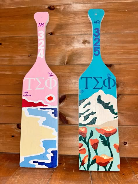 Senior Sorority Paddles, Alpha Gamma Delta Paddle, Painted Paddles Sorority, Sorority Paddle Designs, Paddle Inspo Sorority, Paddle Designs Sorority, Big Paddles Sorority, Frat Paddle Ideas, Big Little Plaques