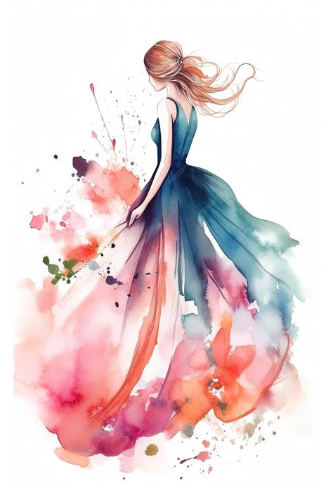 Premium Photo | Watercolor woman in dress fashion illustration on white background Ai generated Watercolor Illustration Art, Dress Illustration Art, Innovative Fashion Design, Ballerina Art Paintings, Woman In Dress, Fashion Design Inspiration, Watercolor Photo, Watercolor Woman, Watercolor Dress