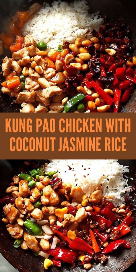 This Kung Pao chicken with coconut jasmine rice is the perfect balance of spicy and savory! 🍗🌶️ Tender chicken pieces stir-fried with peanuts in a rich and flavorful sauce, all served over fragrant coconut jasmine rice. 🍚✨ It’s the ultimate weeknight dinner or a special meal to spice up your week. Enjoy this quick and easy Kung Pao chicken recipe for a delicious homemade Asian-inspired dish. #KungPaoChicken #AsianRecipes #ChickenDinner #JasmineRice #CoconutRice #EasyDinner Easy Kung Pao Chicken Recipe, Kung Pao Chicken Recipe Easy, Jasmine Rice Recipe, Coconut Jasmine Rice, Jasmine Rice Recipes, Kung Pao Chicken Recipe, Asian Inspired Dishes, Shredded Chicken Recipes, Chicken Pieces