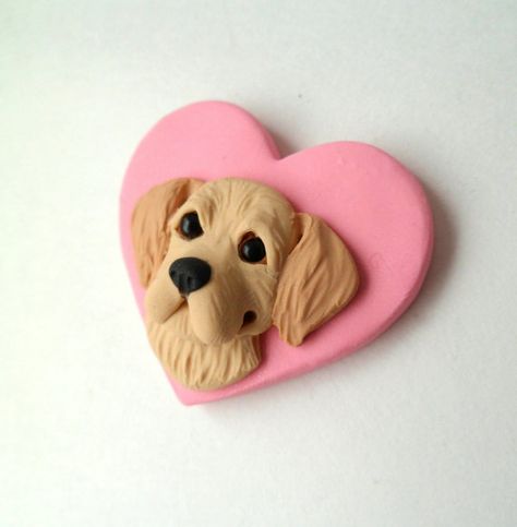 Golden Retriever Polymer Clay, Clay Golden Retriever, Polymer Clay Magnet, Dog Table, Clay Moulding, Clay Keychain, Clay Magnets, Yellow Labrador Retriever, Dog Bakery