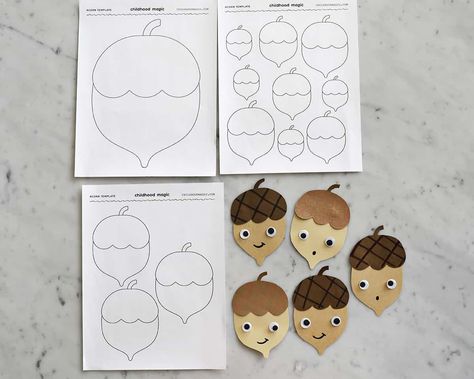 Acorn Template - Free Printable - Childhood Magic Acorn Template, Preschool Apple Unit, Turkey Template, Bus Crafts, How To Make A Paper Bag, Apple Preschool, Apple Unit, Valentine's Day Printables, Activities For Children