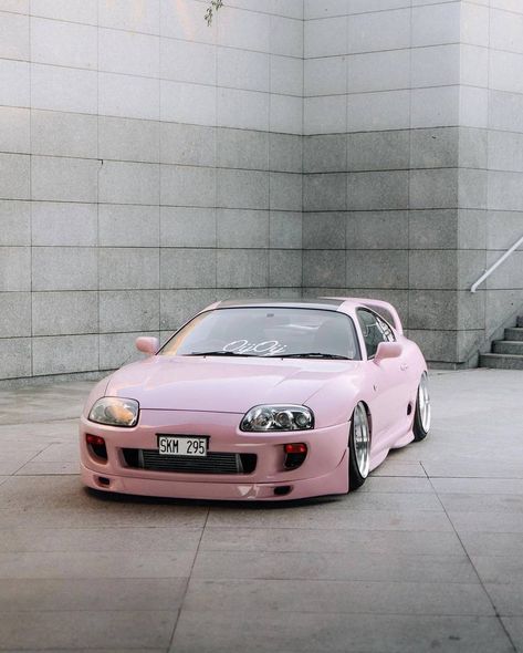 Pink Supra Mk4, Pink Supra, Car Girlfriend, Mk4 Supra, Pink Beetle, Jdm Wheels, Supra Mk4, Stanced Cars, Toyota Supra Mk4