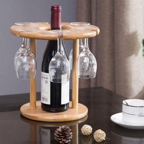 This wine drying rack is stylish and functional. The rack is made of durable oak and holds up to six wine glasses and a bottle of wine in the center holder. The glass holder holds up to three glasses. The wine rack not only dries the glasses but also stylishly displays them.  Have a bottle and a glass ready any time. Lazy Susan Organization Ideas, Lazy Susan Organization, Wooden Wine Rack, Wood Wine Racks, Wine Glass Rack, Glass Rack, Wine Glass Holder, Vintage Bottle, Glass Holder