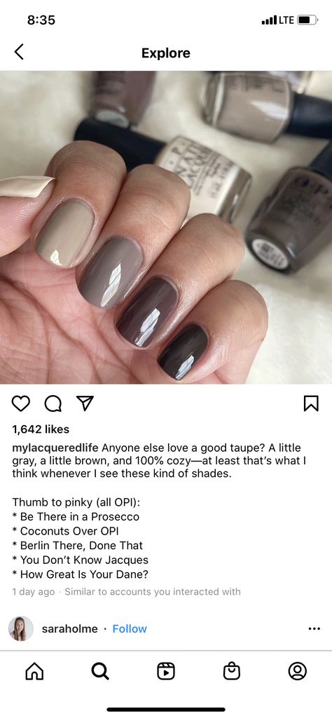 Opi Taupe Colors, Opi Nail Polish Colors Winter 2023, Opi Coconuts Over Opi, Opi Winter Colors, Coconuts Over Opi, Opi Gel Nail Colors, Taupe Nail Polish, Nail Polish Colors Winter, Taupe Nails