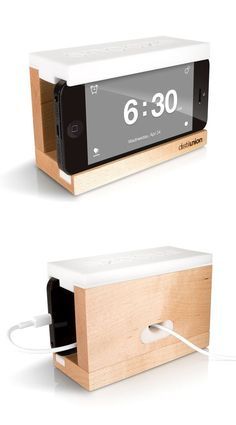 Alarm clock Iphone Clock, Iphone Alarm, Ipod Dock, Iphone Stand, Charging Station, Wooden Box, Wood Design, Phone Holder, Alarm Clock