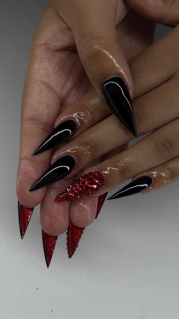 Nail & Toe Technician on Instagram: "Red Bottoms Sooo clean 😍 
-
-
-
USING @richoffnail SHINY TOP COAT 
USE CODE “NAILEDX” FOR $$ OFF 💋 
-
-
-
#explorepage #nailtutorials #nailtipsandtricks #nailhacks #nailcommunity #redbottomnails #stilettonails #nailsfyp #nailsnailsnails #sacramentonails #sacramentonailtechs #sacramentonails #sacramentonailtech" Nail Stilleto Ideas Black And Red, Red Crocodile Nails, Black And Red Nails Stiletto, Red And Black Stiletto Nails, Black Valentines Day Nails Stiletto, Stiletto Nails Red, Black And Red Stelitto Nails, Dark Cherry Red Nails Stiletto, Red Bottom Nails