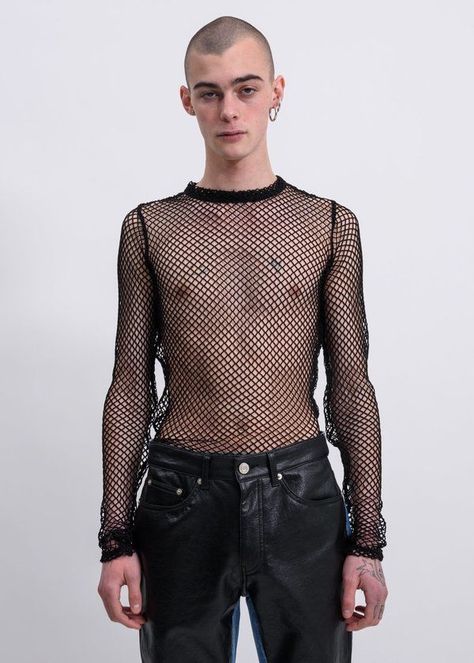 Crop Top Boys, Fishnet Outfit, Fishnet Shirt, Study Outfit, High Fashion Poses, Fishnet Top, Black Fishnets, 80s Style, African Men Fashion