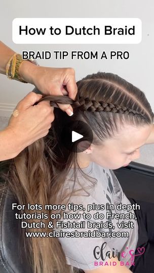 52K views · 1.5K reactions | PART 2 - How to make sure you don’t get baggy Dutch Braids. Hope you find this tip helpful 🩷 SAVE so you can access in your own time 🩷
For more tips and hair hacks check out our in depth ONLINE BRAID TUTORIALS teaching EVERYTHING you need to know to be able to French, Dutch and Fishtail Braid at www.clairesbraidbar.com/online-tutorial
With thanks to my lovely model Sophie 🩷
.
.
 #schoolhairstyles #trenzastyle #schoolhair #dutchbraids #dutchbraid #braidtutorial #tranças #hairhack #hairstylesforgirls #peinados #hairtutorial #hairreels #easyhairstyles #hairvideo #girlshairstyles #nagô #braidsforgirls #braidsofinstagram #hairideas #hairtutorial #hairtutorials #braidstyles #braidedhairstyles #penteados #peinadosparaniñas #trenza | Claire Kent - Claire’s Braid Bar Backwards French Braid, Duch Braids Vs French Braids, How To Braid Your Own Hair Step By Step, How To Braids, How To Dutch Braid Your Own Hair, How To Dutch Braid, How To Dutch Braid Step By Step, Single Dutch Braid, Dutch Braided Hairstyles