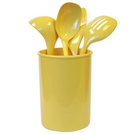 Lemon Kitchen Decor, Yellow Kitchen Decor, Kitchenware Products, Lemon Kitchen, Kitchen Decorations, Sunflower Kitchen, Plastic Utensils, Slotted Spoon, Utensil Crock