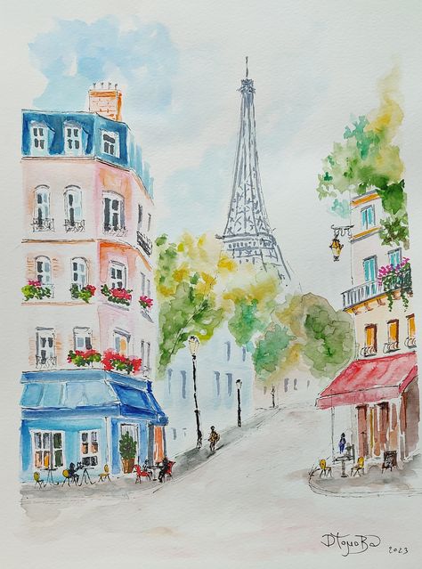 Paris, watercolour. Original art watercolor painting. Paris is always a good idea 😊 Signed! 100% original hand painted fine art. From my DenitsaArt (artist Denitsa Tomova). Original painting made in size: -- 35 x 25 cm/14*9,3/4 inches IMPORTANT DETAILS: -- Watercolor on watercolor paper. -- Watercolor artworks is needed to avoid straight sunlight. -- Colors of painting maybe vary, due to different monitor settings. SHIPPING: -- Artwork will be carefully packed to prevent any damage. -- Tracking Bedroom Watercolor Paintings, Watercolor Detailed Painting, How To Watercolour Paint, Watercolor Art Buildings, Watercolor Perspective, Paris Watercolor Painting, Eiffel Tower Watercolor, Watercolor Room, Watercolor Buildings