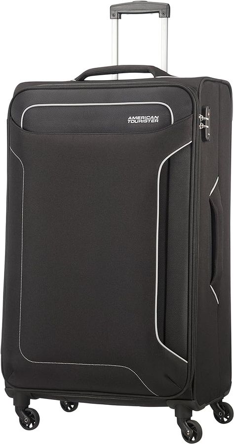 American Tourister Holiday Heat - Spinner Suitcase, 79.5 cm, 108 Litre, tsa padlock, Black (Black) : Amazon.co.uk: Fashion Colour Pop Interior, Carry On Size, Checked Luggage, Spinner Suitcase, Organized Packing, Luggage Sizes, Spinner Luggage, American Tourister, Mattress Brands