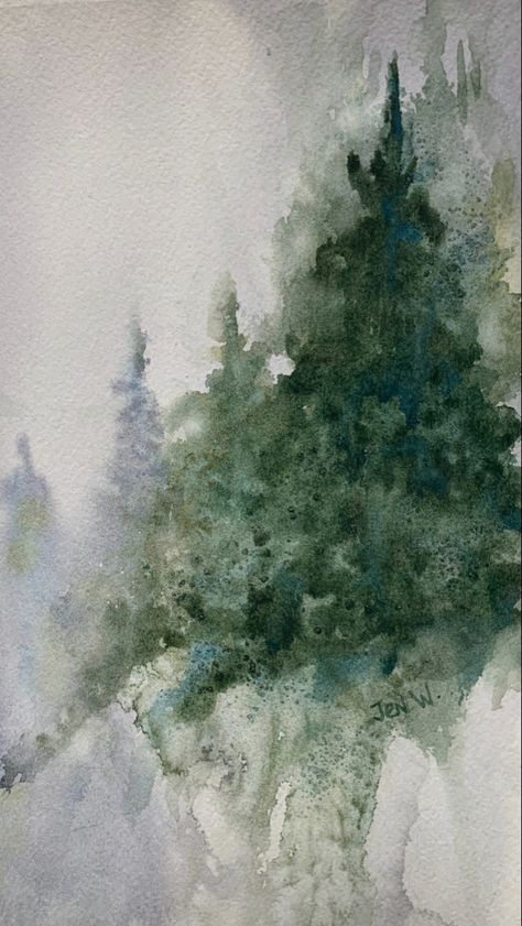 Watercolor Shrubs, Watercolor Multimedia, Evergreen Watercolor Painting, Evergreen Tree Art, Abstract Pine Tree, Pine Tree Watercolor, Winter Forest Watercolor, Snowy Pine Trees Painting, Snowy Pine Trees Watercolor