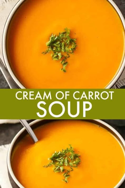 Cream Of Carrot Soup Recipe, Cream Of Carrot Soup, Creamy Carrot Soup, Carrot Soup Recipes, Cream Soup Recipes, Pureed Soup, Delicious Soup Recipes, Carrot Soup, Carrot Recipes