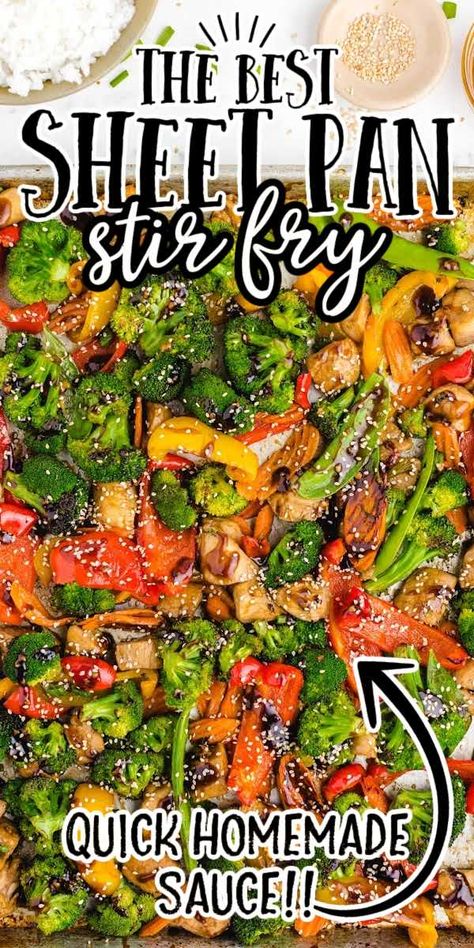 Sheet Pan Stir Fry, Rainbow Veggies, Sheet Pan Meals Chicken, Sheet Pan Dinners Chicken, Sheet Pan Suppers, Quick Stir Fry, Sheet Pan Dinners Recipes, Honey Garlic Sauce, Recipe Sheets