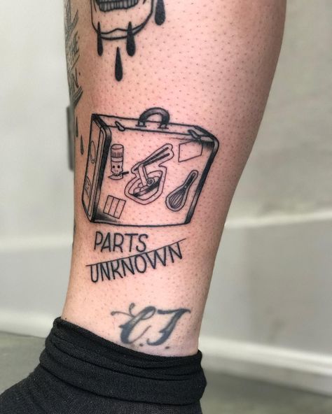 Caroline T. | Toronto Tattoo 🌙 on Instagram: “I'm a big fan of Anthony bourdain and was stoked to do a few tribute pieces over the last few weeks. Here's one from last week 💖txt…” Anthony Bourdain Tattoo Ideas, Anthony Bourdain Tattoo, Bum Tattoo, Traditional Sleeve, Tattoo Photography, Anthony Bourdain, Girly Tattoos, Tattoo Placement, Skull Tattoos