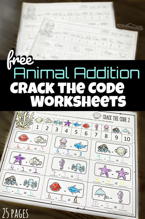 Crack the Code Math Worksheets Maths Strategies, Spy Theme, Kindergarten Addition, Animals Activities, Free Worksheets For Kids, Addition Kindergarten, First Grade Math Worksheets, Free Printable Math Worksheets, Xmas Games