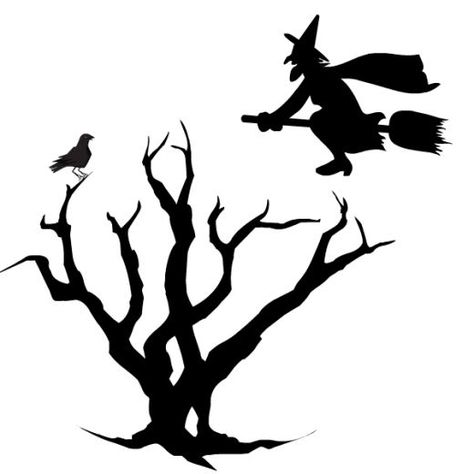 Show your Halloween "spirit" this year by using this free black and white Halloween clip art in scrapbooks, one Web sites and blogs and in the classroom. Broom Flying, Halloween Clipart Free, Witch Tree, Witch Flying On Broom, Galletas Halloween, Sleepy Hallow, Black White Halloween, Black And White Halloween, Halloween Clip Art