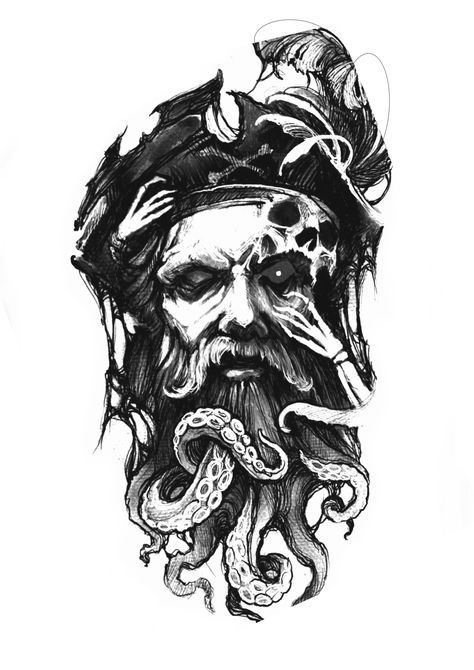 Pirates Skull Tattoo, Crab Tattoos Men, Shoulder Tattoo Piece, Dark Pirate Tattoo, Pirate Head Tattoo, Skeleton Pirate Tattoo, Pirate Tattoo For Men, Pirates Tattoo Ideas, Pirate Tattoo Ideas