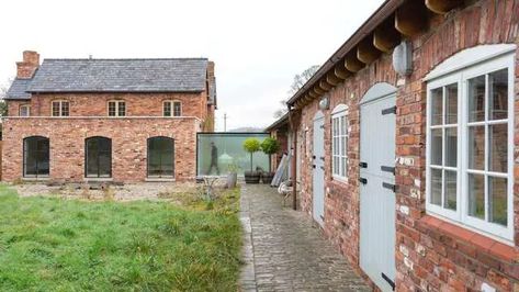 Glass Link Between Buildings Cheshire | John Knight Glass Glass Link Between Buildings, Glass Corridor, Property Renovation, Edwardian House, Black Steel Frame, Picture Windows, Brickwork, Steel Doors, Structural Engineering