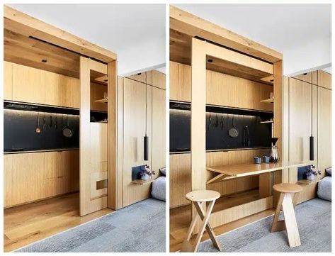 Micro Apartment, Multifunctional Space, Small Apartment Design, Apartment Renovation, Compact Living, Tiny Apartment, Big Ideas, Multifunctional Furniture, Space Saving Furniture