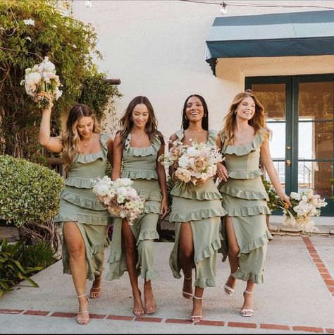 Simple Green Bridesmaid Dresses, Sage And Champagne Bridesmaid Dresses, Olive Bridal Party, Green Dress Bridesmaid Dress, Pastel Green Bridesmaid Dresses, Different Shade Bridesmaid Dresses, June Bridesmaid Dresses, Green And Blue Bridesmaid Dresses, Light Green Bridesmaids